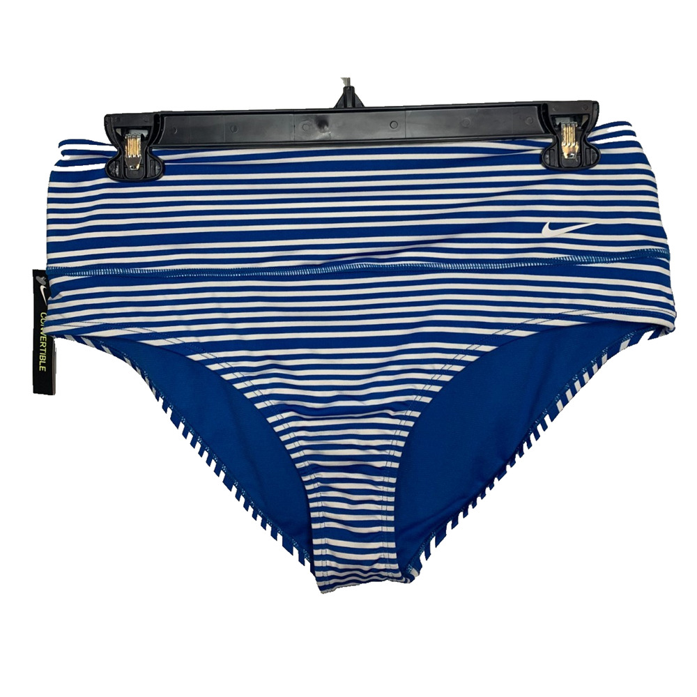 Nike Women's XL Blue/White Stripe High Waisted Bathing Suit Bottom NEW